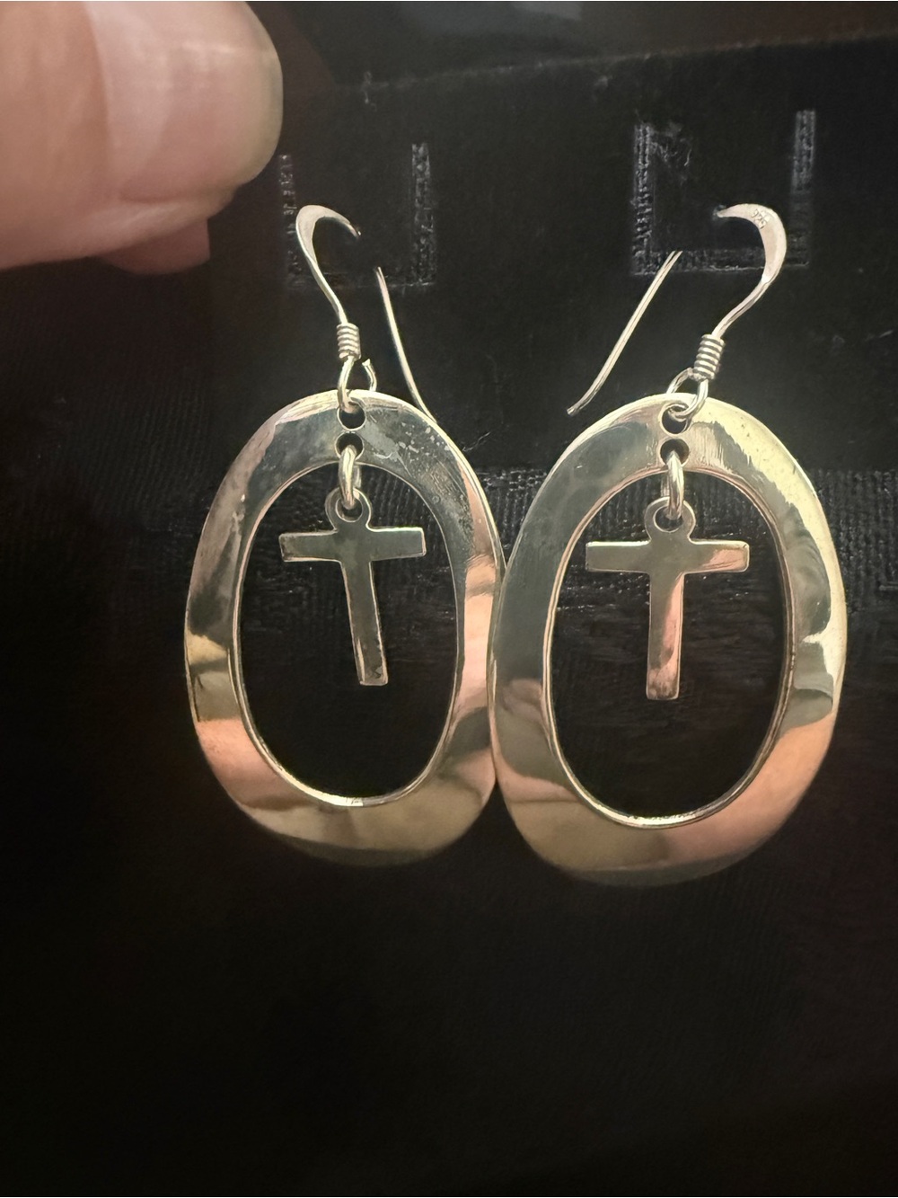 Silver Cross Oval Dangle Earrings - Women Jewelry